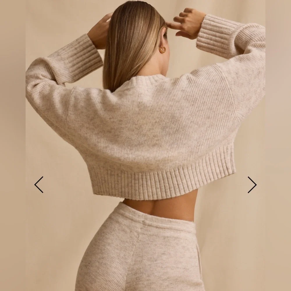 NWT BO + TEE Ribbed Knit Cropped Sweater in Cream Marl SMALL - Picture 5 of 9